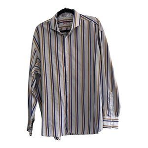 Robert Graham Men’s Long Sleeve Button Down Striped Shirt White Gold Blue XXl